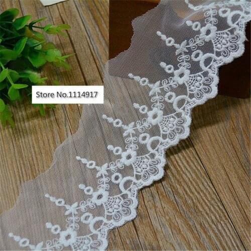 Free Shipping Off-white Soft Mesh Embroidery Lace Fabrc DIY Accessories Curtain Sofa Decoration Width 7cm 14Yds/lot