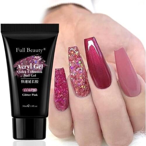 30 or 15ml Shiny Glitter Poly Nail Gel Pink Sliver Fashion Colors Quick Building Acrylic Nail Extension Gel Manicure LA1901-1