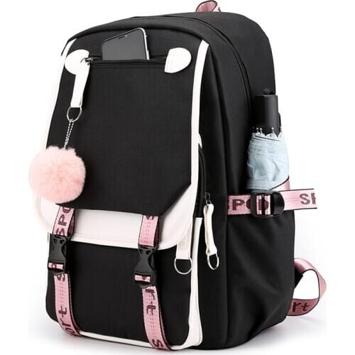 Big Black Backpack Women School Bags for Teenage Girls Usb Fashion Patchwork Nylon Bagpack Youth Backbag College Back Pack Large