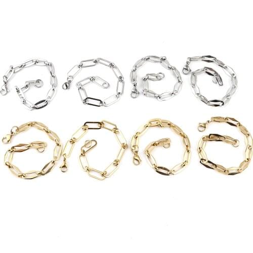 Doreen Box Link Cable Chain Bracelets Stainless Steel Silver Color Gold Color Bracelets Jewelry Women Men 19.2cm long, 1 PC