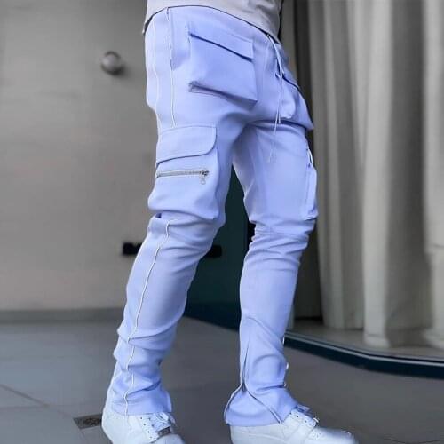 Summer 2021 Men Pants Workwear Pants Men Stretch Multi-pocket Reflective Straight-leg Sports Fitness Leisure Trousers -40