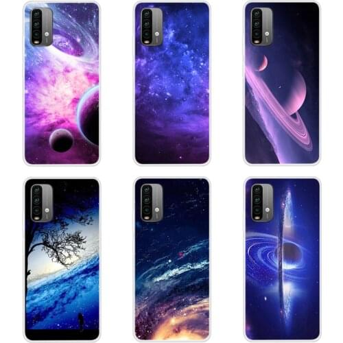 Case For Redmi Note 9 4G Phone Cover Fitness Silicone Back Bumper And Softness TPU With Star Sky Pattern