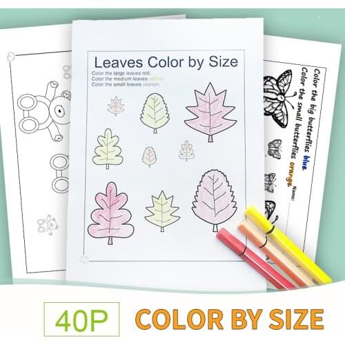 Color By Size for Kindergarten Worksheets Preschool Learn English Words Passages Workbooks Kids Learning English Toys