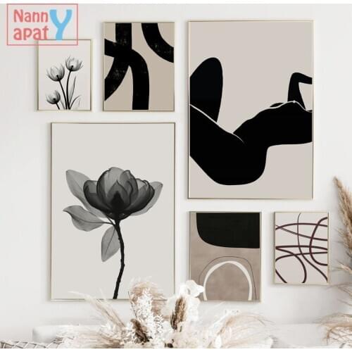 Tulip Flower Black Strokes Body Wall Art Printed Canvas Painting Abstract Nordic Poster Wall Pictures Living Room Decoration
