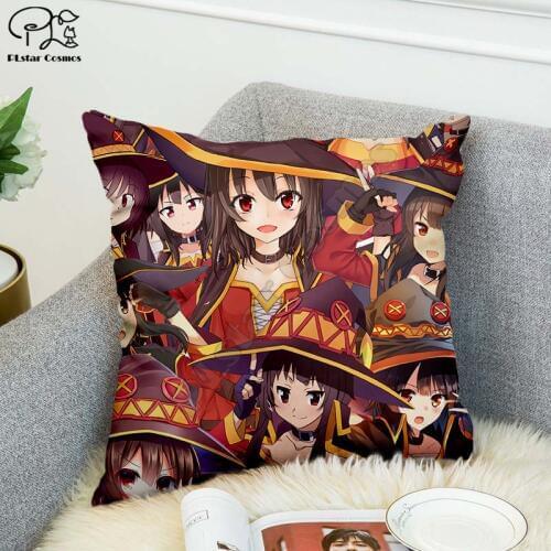 Kawaaii Megumin KonoSuba Anime 3D printed Polyester Decorative Pillowcases Throw Pillow Cover Square Zipper Pillow cases