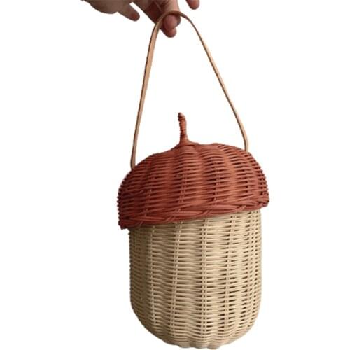 Kids Cute Hand-Woven Rattan Backpack Baby Shoulder Storage Basket Fashion Bags for Girls Rattan LB88