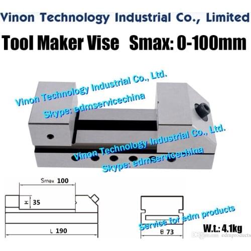 Edm Tool Maker Vise Max Open:0-100mm (L=190,W=73,Jaw H=35), Wire Cut EDM Toolmaker Vise 3 inch Jaw Opening 100mm for wire-cut