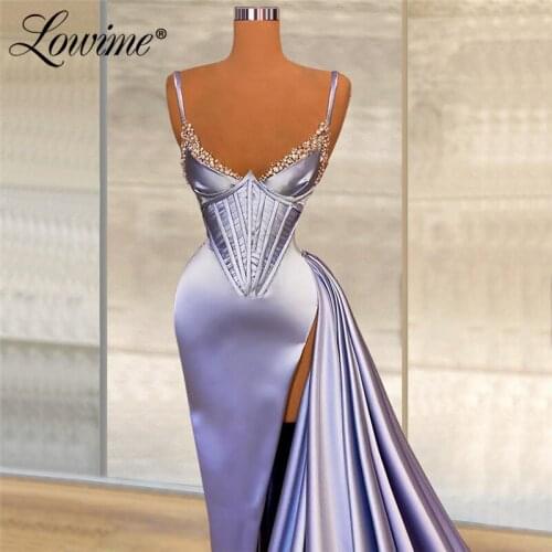 Violet Long Evening Dresses Satin Crystals Plus Size Mermaid Party Dress 2021 Couture Dubai Arabic Prom Gowns Vestidos De Festa