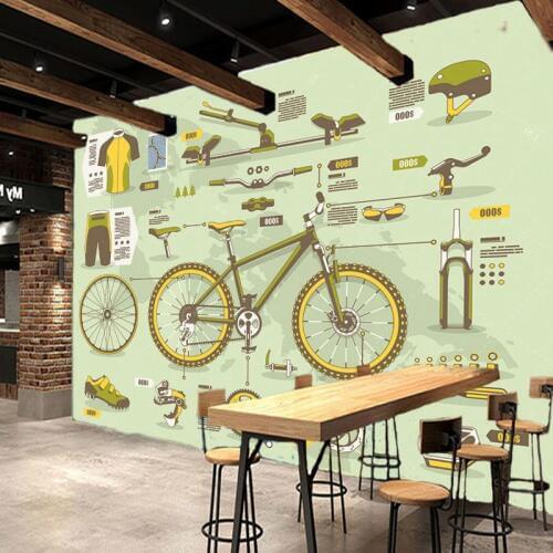 Custom mural Living room custom wallpaper retro bike mountain bike parts tooling background wall mural bedroom mall mural