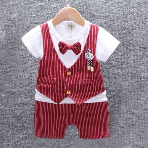 Summer Kids Baby Boy Bow Tie Formal Clothing Set Children Gentleman Short Shirt + Pants 2PCS Toddler Boys Clothes Outfits