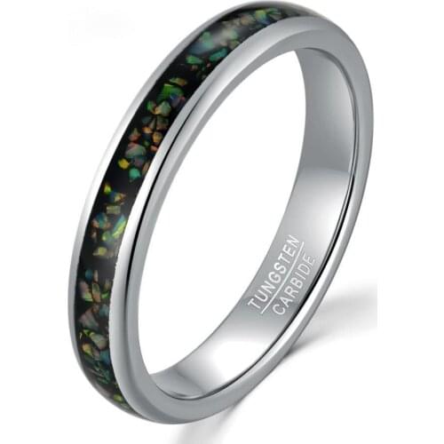 Jqueen 4mm Steel Dome Inlaid Opal Tungsten Steel Ring Men and Women Engagement Jewelry