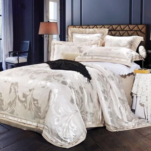 Luxury White Silver Red King Queen Wedding Bedding Sets Satin Cotton Jacquard Bed sheet Duvet cover set Pillowcases 4pcs 6pcs