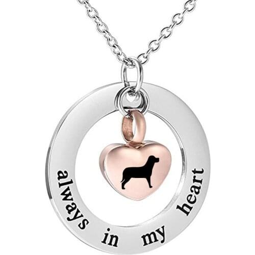 Cremation Jewelry Pet Dog Necklace for Ashes Always in my heart Memorial Ash Keepsake Heart Memorial Urn Pendant
