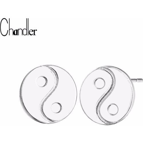 Chandler Round Plain YIN YANG Stud Earrings Chinese Taoism Religious Jewelry For Women Enthic Metal Pierce Femme Bijouterie