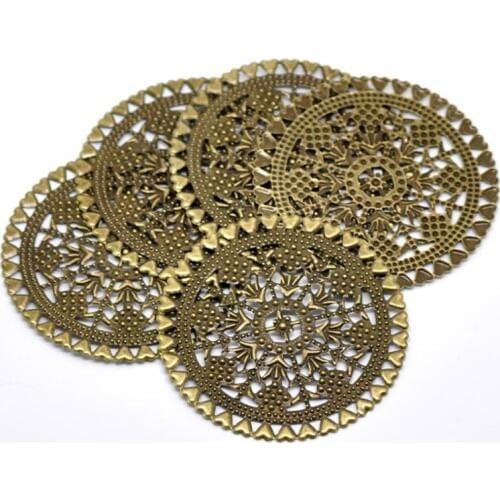 DoreenBeads 20PCs Antique Bronze Filigree Round Wraps Connectors Embellishments for DIY Jewelry Making Findings Handmade 6cm