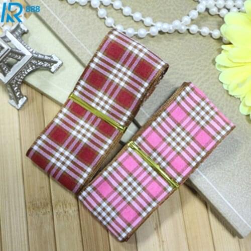38mm /3.8cm gold side plaid ribbons DIY bowknot accessories Ribbed ribbon handmade tape 8y/lot