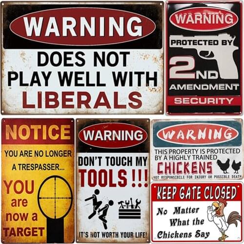 Metal Poster Warning Signs Tin Painting Industrial Style Rustic Wall Plaque Cafe Restaurant Retro Warning Slogan Wall Decor