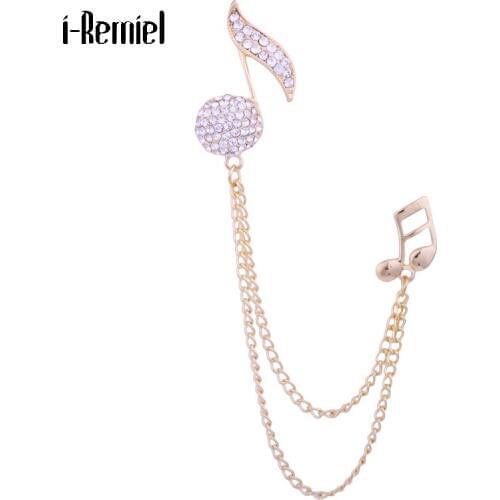 Music Symbol Brooches Pins Crystal Rhinestone Men Suit Metal Chain Tassel Collar Pin Buckle Medal Brooch Women Fashion Jewelry