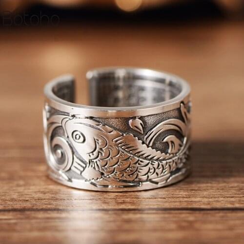 Buddha Men Opening Ring S999 Sterling Silver colour Jewelry Buddhist Heart Sutra Adjustable Ring Christmas Jewelry free delivery