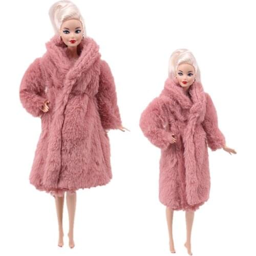 Long Sleeve Soft Fur Coat Tops Dress Winter Warm Casual Wear Accessories Clothes for 1/6 Doll Kids Toy