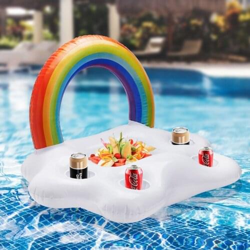 Inflatable Pool Float Beer Drinking Cooler Table Bar Tray Beach Swimming Ring Summer Pool Party Bucket Rainbow Cloud Cup Holder