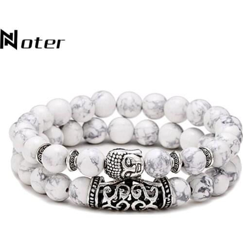 Noter 2pcs/set Buddha Bracelets Men Women Natural Tiger eye Turquoises Lava Stone Braslet Prayer Jewelry Charm Couple Brazalete