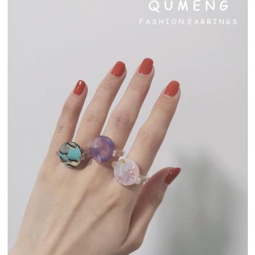 Original Round Color Texture Transparent Acrylic Acetate Open Ring Geometric Trend Personality Square Statement Jewelry Female