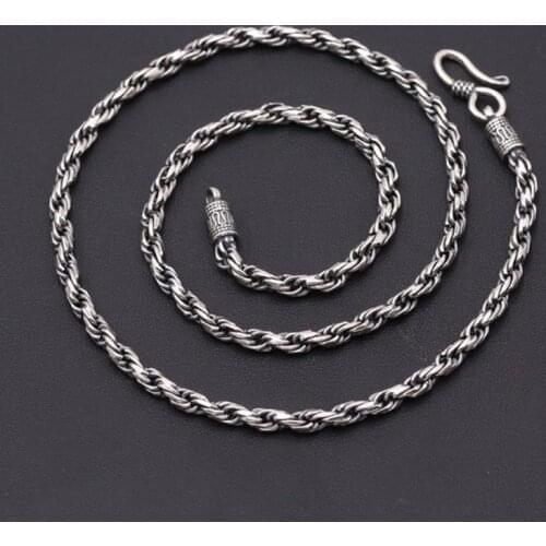 38g 100% Real Pure 925 Sterling Silver Initial Necklace 4MM Thickness Chain Men Gift Thai silver CHarms Choker long necklace
