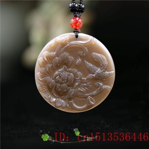 Brown Jade Rose Pendant Fashion Flower Jewelry Gifts Chinese Necklace Amulet Charm Jadeite Women for Carved Bird Natural