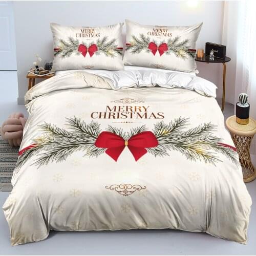 3D Bed Linen Merry Christmas White Bedding sets XMAS Duvet/Quilt cover set Comfotter case 220x240 King Queen Full Twin Red Bow