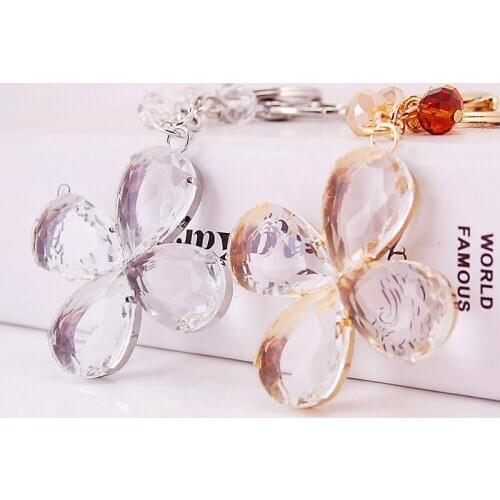 Transparent Rhinestone Four-leaf Clover Keychain Crystal Four Leaf Clover Ladies Bag Accessory Clover Keychain Craft Small Gifts