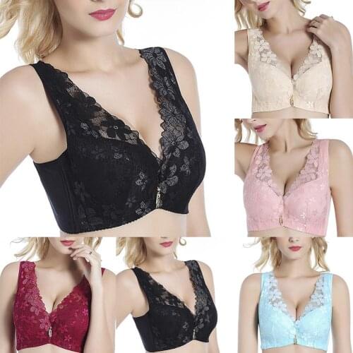 Plus Size Women Solid Color Flower Lace Ultra-Thin Sexy Bra Push-Up Underwear