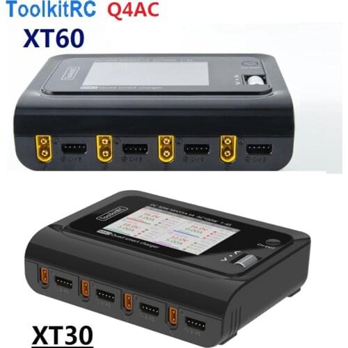ToolkitRC M4Q 4x50w 5A 1-4S AC 100W 4 Ports XT30 DC Smart Charger 32 Bit ARM IPS Bright Clear Wide Angle Display