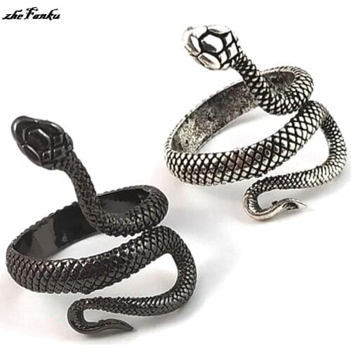 Vintage Gothic Punk Paint Spirit Snake Adjustable Ring Open Stereoscopic Exaggerated Silver Black Rings Women Men Unisex Jewelry