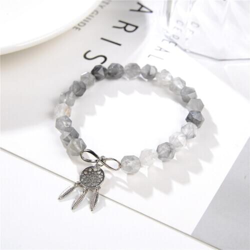 Womens Jewelry Natural Stone Gray Jades 8mm Round Faceted Beads Bracelet Bangle Elastic Rope Chain Exquisite Gift 7.5inch Y948