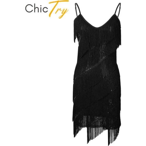 ChicTry Women Sequins Fringe Tassel Latin Dance Dress Rhythm Ballroom Samba Rumba Tango Salsa Stage Performance Dance Costume