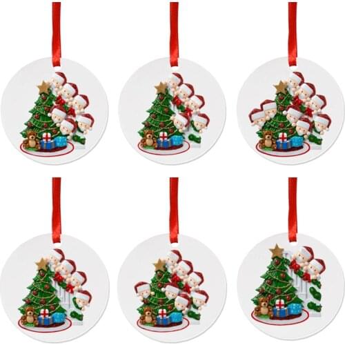 1pc 2020 Quarantine Stay Home Family Of 3 Personalized Christmas Tree Ornament Round Bear Series (2-9 Heads) Christmas Pendant