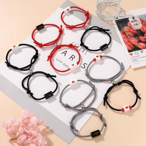 2pcs Couple Magnet Attract Each Other Creative Personality Couple Bracelet Men and Women Charm Girl Bracelet Jewelry Lover Gift
