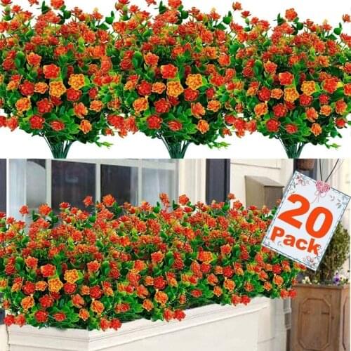 20 Bundles Outdoor Artificial Fall Flowers Plants UV Resistant Plastic Flowers for Outside Faux Plants for Home Garden Decor