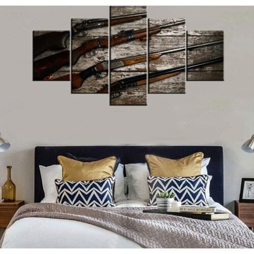 5 Pieces Canvas Wall Art Painting Sniper and Rifle Gun Black and White Military Pictures Poster Art Prints for Boy Room Wall Dec