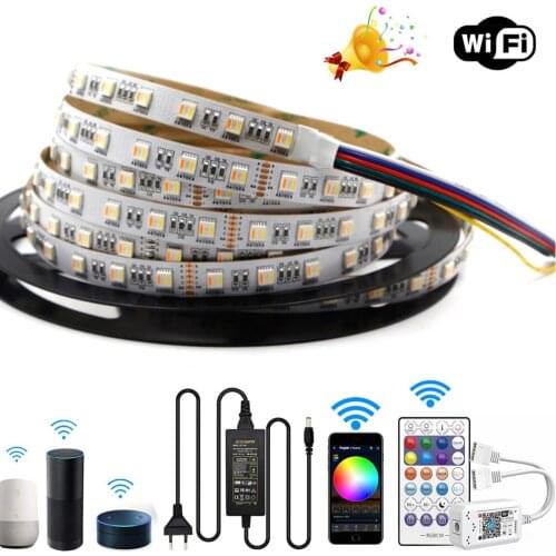 5in1 5050 60leds/m Wifi 2.4G RF wireless Music RF remote controller RGB+CCT Led strip light Magic Home Alexa Google DC12-24V