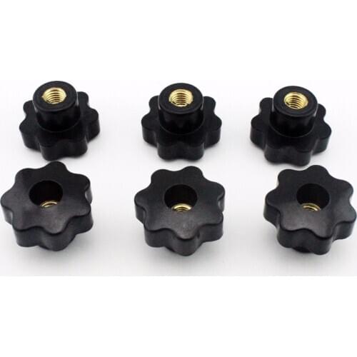 6pcs M6 Female Thread 40mm OD Star Shaped Head handle Nuts Knob Clamping Nuts Knob with through-hole