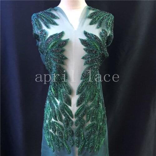 April 2021 Stock Mia069# Green Color Hand Made Stone Beads Luxury Front Cutting Accessory For Wedding Bridal /Fashion Designer