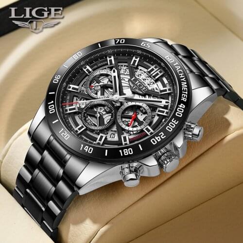 2021 Sport Wristwatch For Man LIGE Top Brand Stainless Steel Waterproof Clocks Men Watch Military Quartz Wrist Watch Chronograph