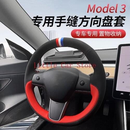 DIY Suede Leather Steering Wheel Hand Sewing Wrap Cover Fit For Tesla Model 3 Model Y
