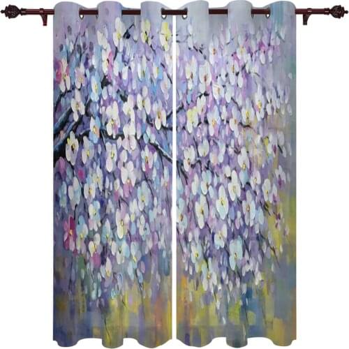 Purple Cherry Tree Living Room Kitchen Bathroom Curtains For Childrens Bedroom Window Decoration Hanging Cloth Curtains