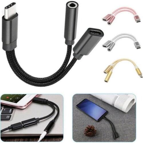 Braided Type C To 3.5 Mm Charger 2 In1 Type C 3.5mm Aux Audio Charging Cable Adapter Splitter Headphone Jack For Smart Phone New