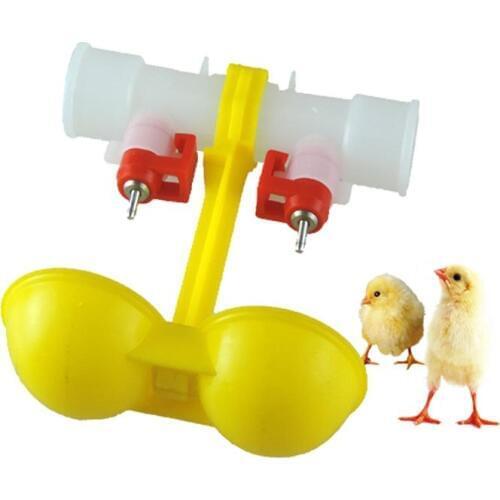 Poultry Chicken Coop Nipple Drinker with Bowl Drip Double Cups Attaches TO 2.5cm PVC Pipe