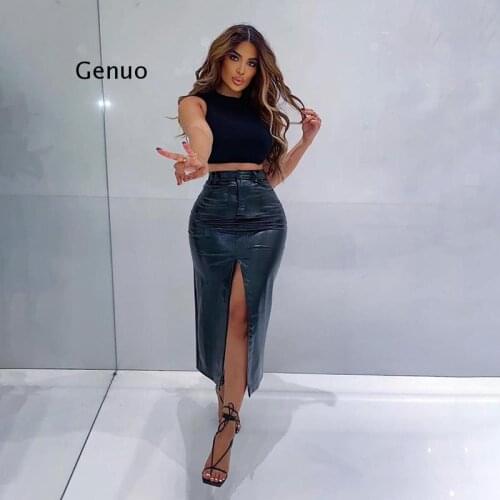 Leather Skirt Women Autumn Winter Black Sexy Bodycon Fashion Party Ladies Pencil Skirts Ladies Pocket