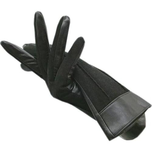 Leather gloves winter ladies fashion wrist new style sheepskin suede black AB gloves warm and beautiful free shipping 2021-00061